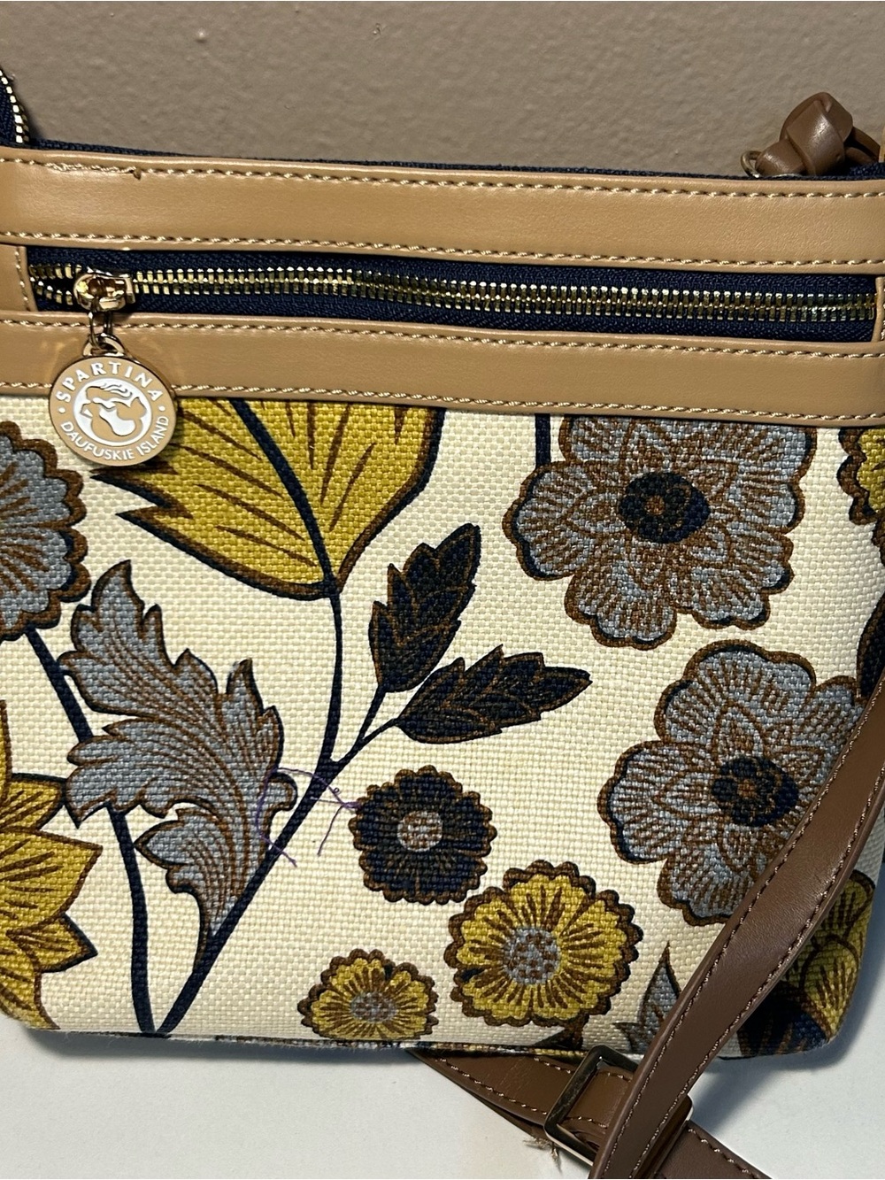Spartina 449 Crossbody Bag Yemaya Pattern Brown Gold Floral Boho EUC - Picture 4 of 11